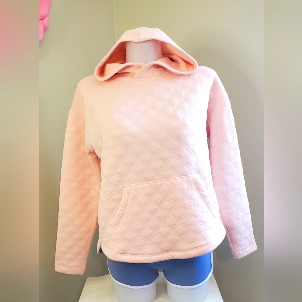 Light Pink Pullover Hoodie Quilted with Kangaroo Pocket Soft Cozy by Eddie Bauer - Picture 1 of 7